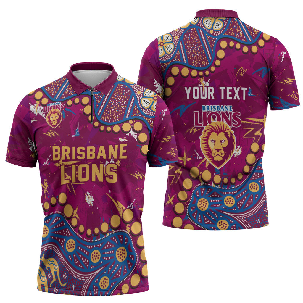 Personalized Brisbane Lions Zipper Polo Shirt Aboriginal Pattern with Graffiti Style