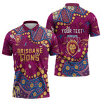 Personalized Brisbane Lions Zipper Polo Shirt Aboriginal Pattern with Graffiti Style