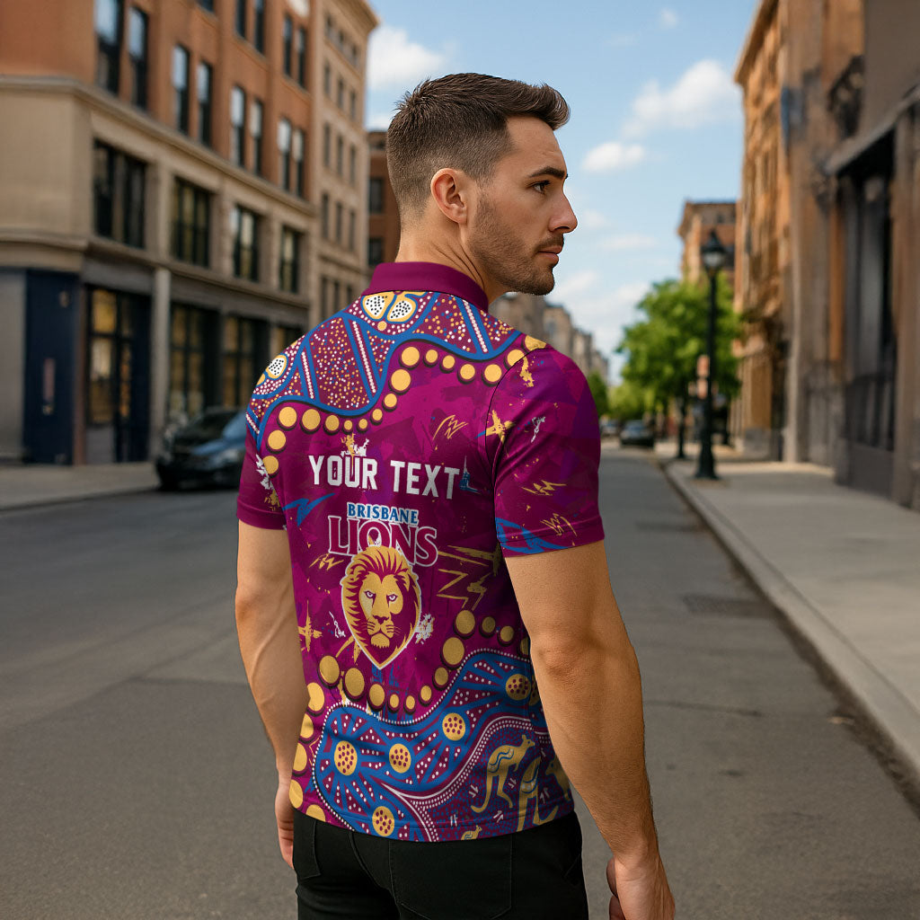 Personalized Brisbane Lions Zipper Polo Shirt Aboriginal Pattern with Graffiti Style