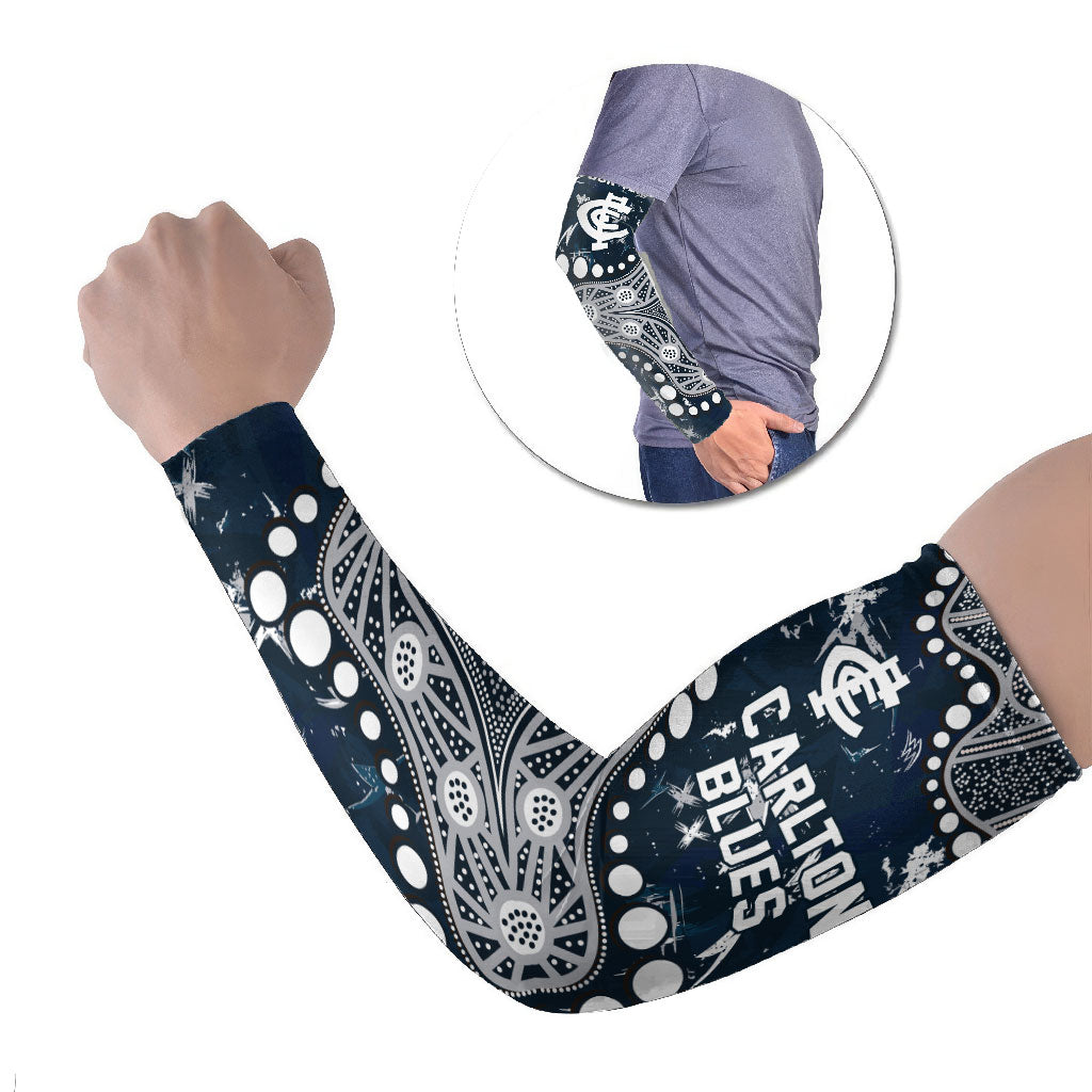 Personalized Carlton Blues Arm Sleeves Aboriginal Pattern with Graffiti Style