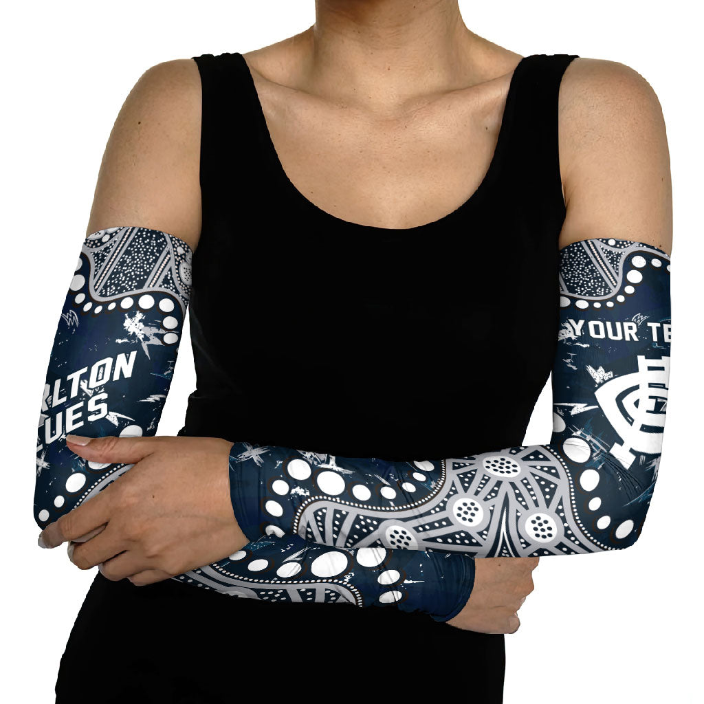 Personalized Carlton Blues Arm Sleeves Aboriginal Pattern with Graffiti Style