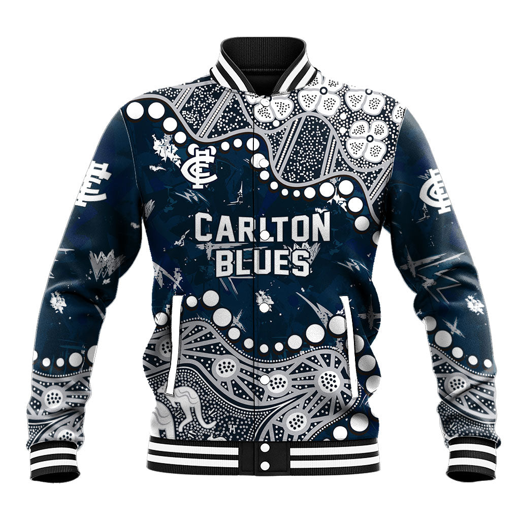 Personalized Carlton Blues Baseball Jacket Aboriginal Pattern with Graffiti Style