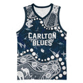 Personalized Carlton Blues Basketball Jersey Aboriginal Pattern with Graffiti Style