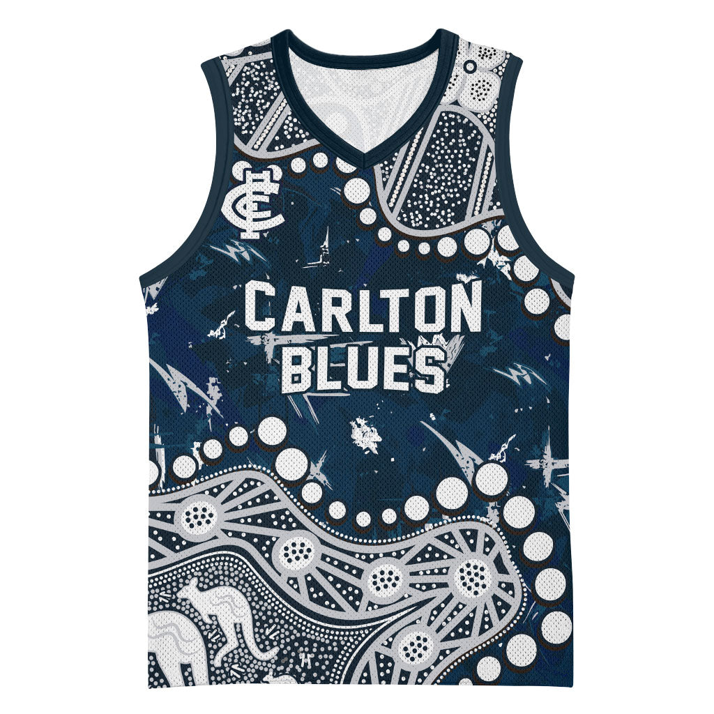 Personalized Carlton Blues Basketball Jersey Aboriginal Pattern with Graffiti Style