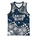Personalized Carlton Blues Basketball Jersey Aboriginal Pattern with Graffiti Style