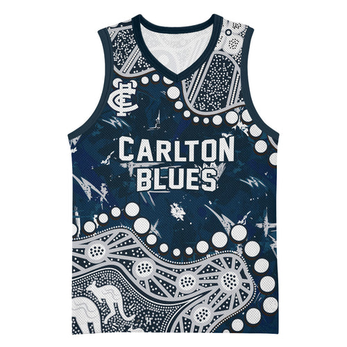 Personalized Carlton Blues Basketball Jersey Aboriginal Pattern with Graffiti Style