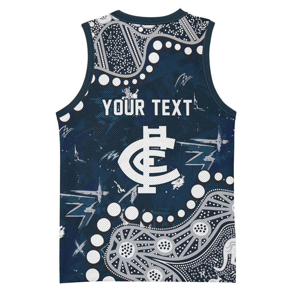 Personalized Carlton Blues Basketball Jersey Aboriginal Pattern with Graffiti Style