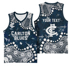 Personalized Carlton Blues Basketball Jersey Aboriginal Pattern with Graffiti Style