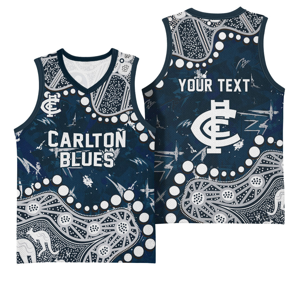 Personalized Carlton Blues Basketball Jersey Aboriginal Pattern with Graffiti Style