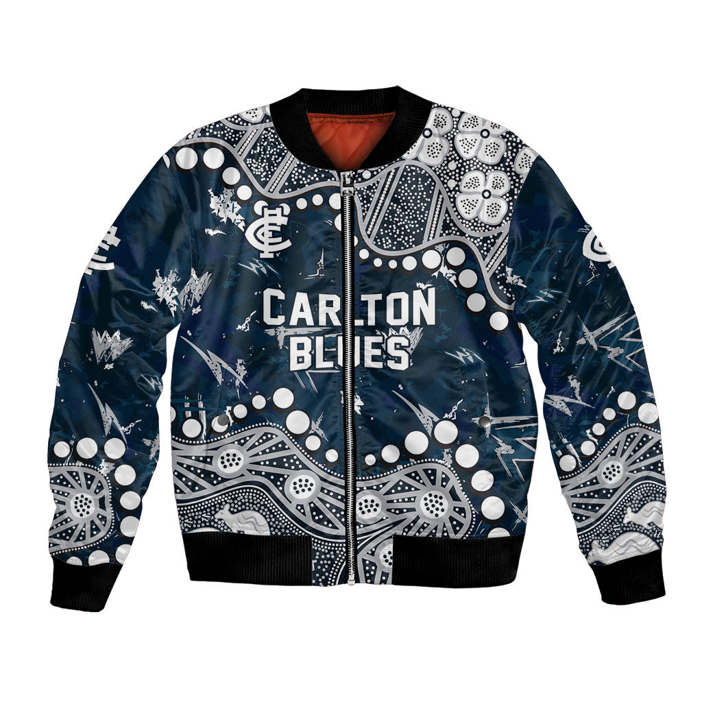 Personalized Carlton Blues Bomber Jacket Aboriginal Pattern with Graffiti Style