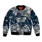 Personalized Carlton Blues Bomber Jacket Aboriginal Pattern with Graffiti Style