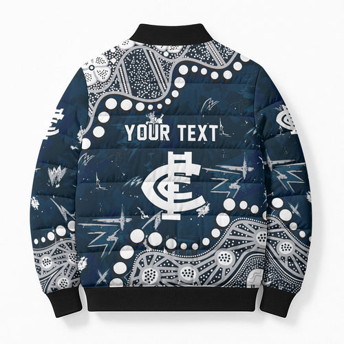 Personalized Carlton Blues Bomber Puffer Jacket Aboriginal Pattern with Graffiti Style