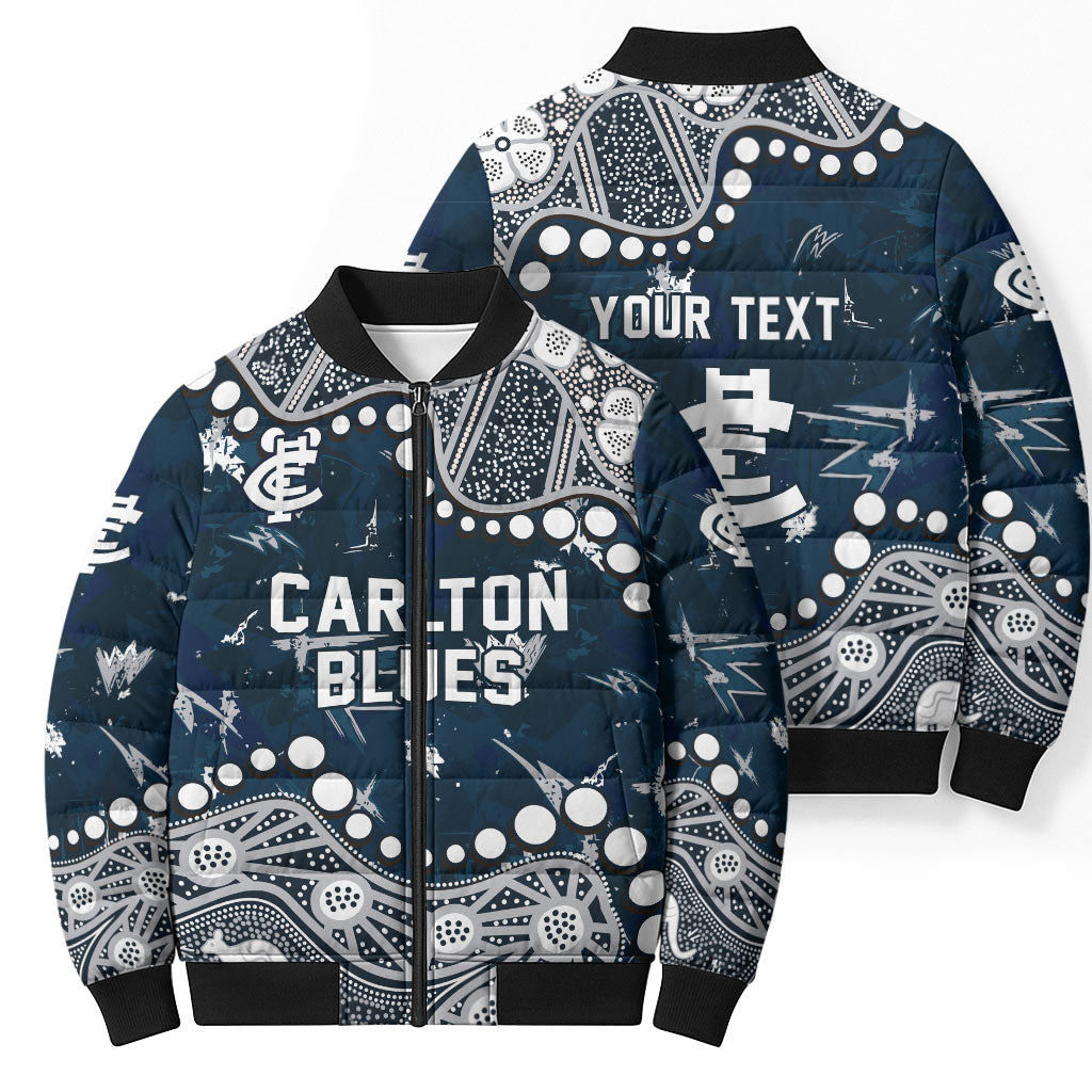 Personalized Carlton Blues Bomber Puffer Jacket Aboriginal Pattern with Graffiti Style