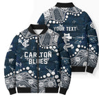 Personalized Carlton Blues Bomber Puffer Jacket Aboriginal Pattern with Graffiti Style