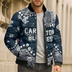Personalized Carlton Blues Bomber Puffer Jacket Aboriginal Pattern with Graffiti Style