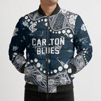 Personalized Carlton Blues Bomber Puffer Jacket Aboriginal Pattern with Graffiti Style