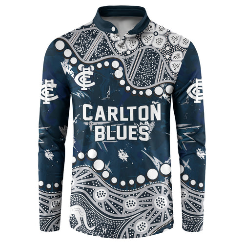 Personalized Carlton Blues Button Sweatshirt Aboriginal Pattern with Graffiti Style