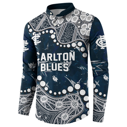 Personalized Carlton Blues Button Sweatshirt Aboriginal Pattern with Graffiti Style