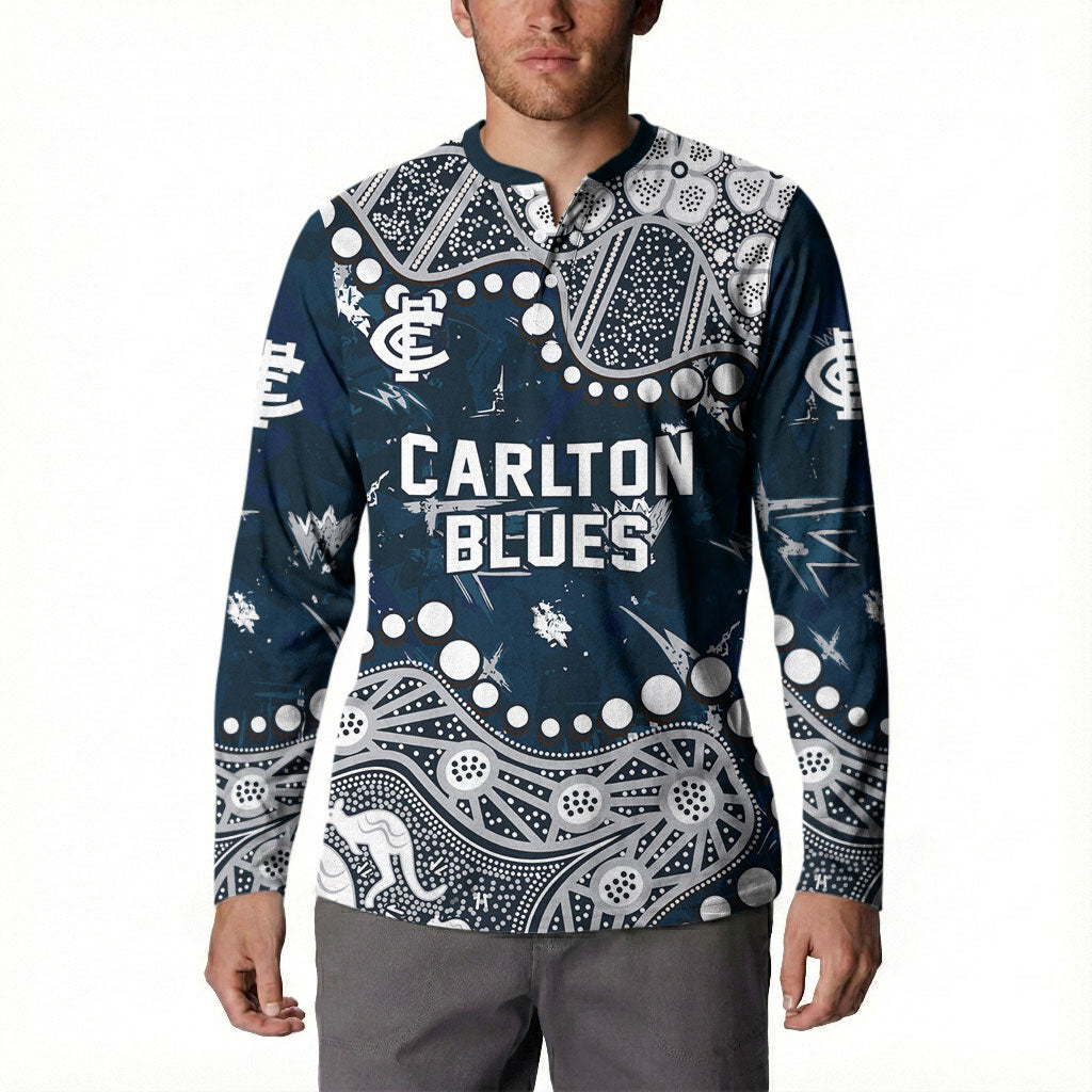 Personalized Carlton Blues Button Sweatshirt Aboriginal Pattern with Graffiti Style