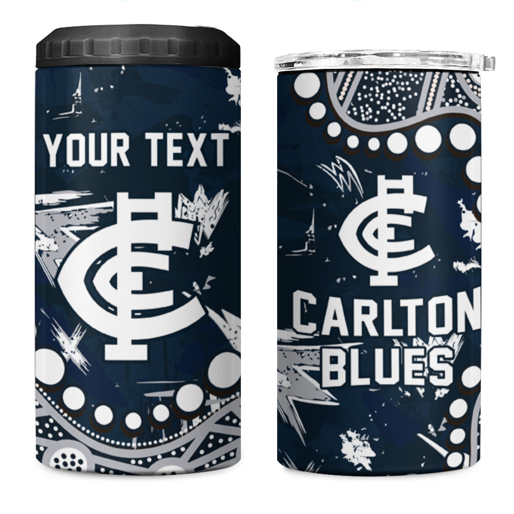 Personalized Carlton Blues 4 in 1 Can Cooler Tumbler Aboriginal Pattern with Graffiti Style