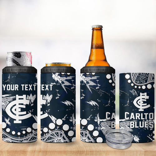 Personalized Carlton Blues 4 in 1 Can Cooler Tumbler Aboriginal Pattern with Graffiti Style