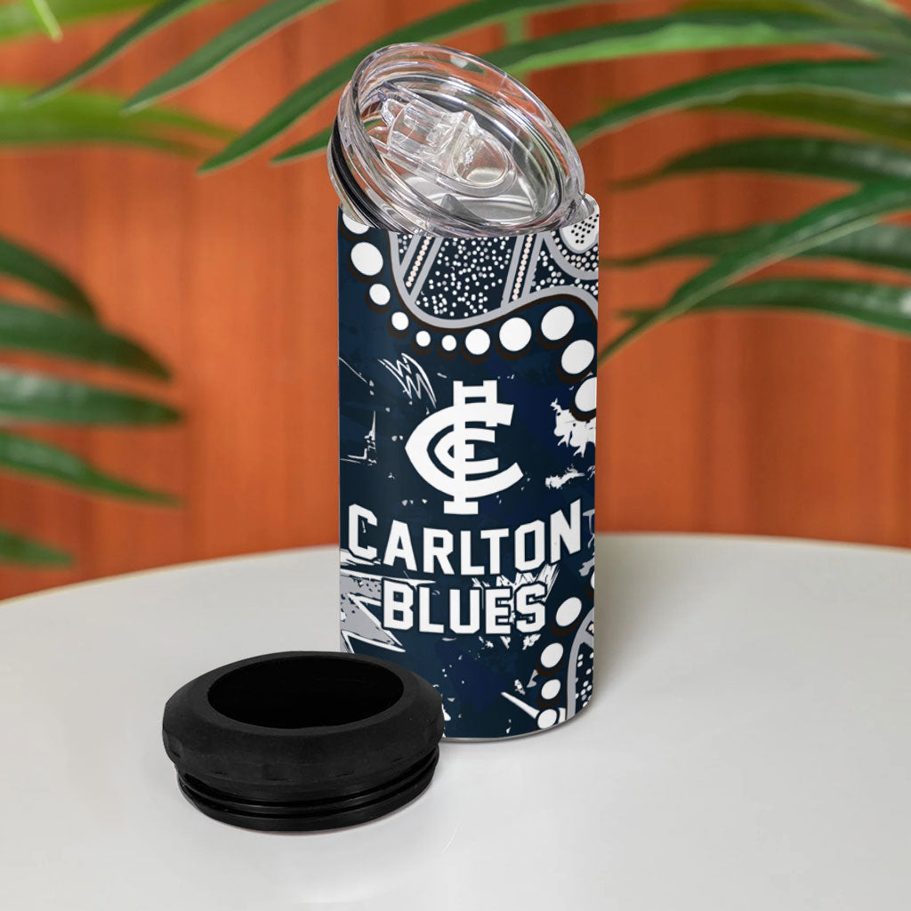 Personalized Carlton Blues 4 in 1 Can Cooler Tumbler Aboriginal Pattern with Graffiti Style