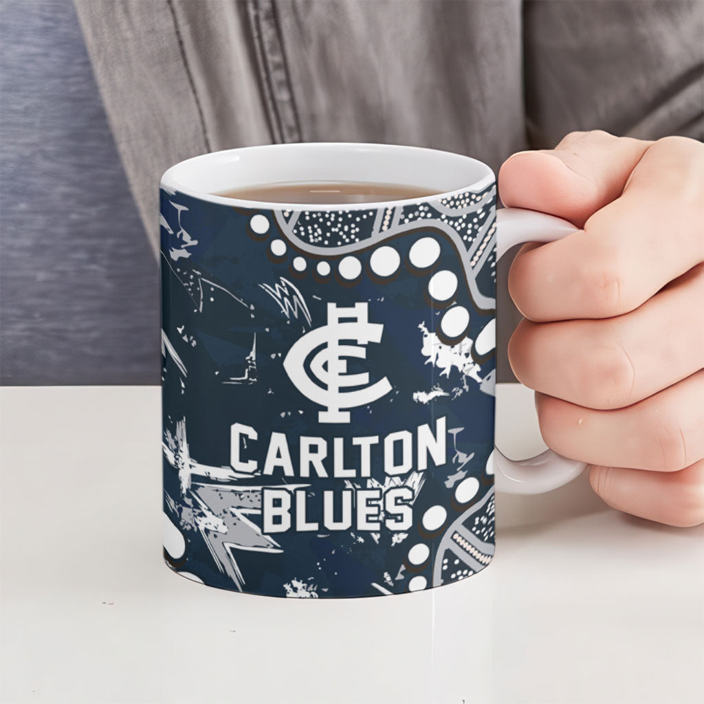 Personalized Carlton Blues Ceramic Mug Aboriginal Pattern with Graffiti Style