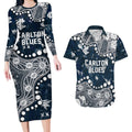Personalized Carlton Blues Couples Matching Long Sleeve Bodycon Dress and Hawaiian Shirt Aboriginal Pattern with Graffiti Style