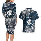 Personalized Carlton Blues Couples Matching Long Sleeve Bodycon Dress and Hawaiian Shirt Aboriginal Pattern with Graffiti Style