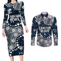 Personalized Carlton Blues Couples Matching Long Sleeve Bodycon Dress and Long Sleeve Button Shirt Aboriginal Pattern with Graffiti Style