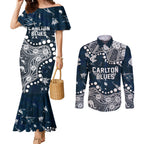 Personalized Carlton Blues Couples Matching Mermaid Dress and Long Sleeve Button Shirt Aboriginal Pattern with Graffiti Style