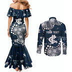 Personalized Carlton Blues Couples Matching Mermaid Dress and Long Sleeve Button Shirt Aboriginal Pattern with Graffiti Style