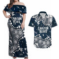 Personalized Carlton Blues Couples Matching Off Shoulder Maxi Dress and Hawaiian Shirt Aboriginal Pattern with Graffiti Style