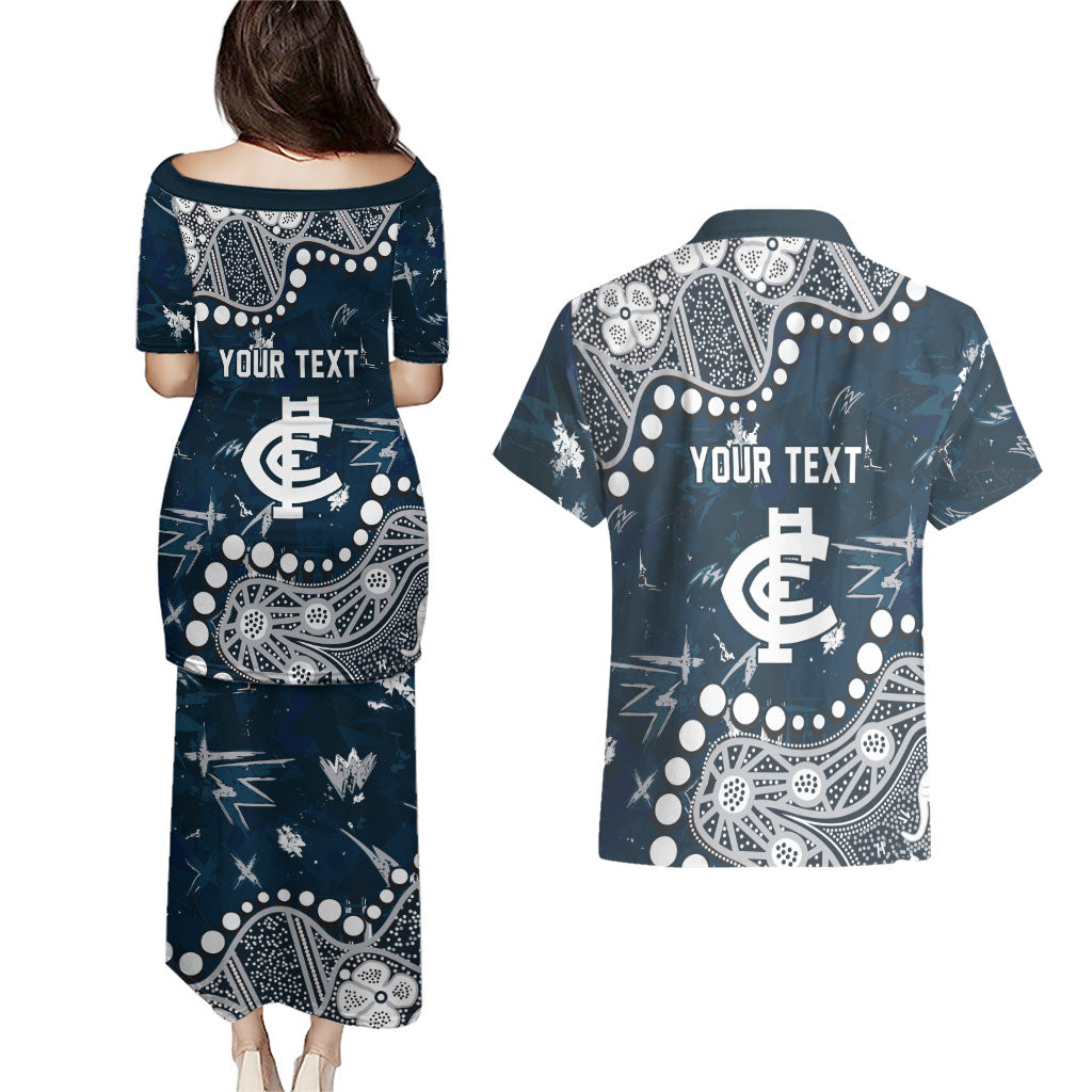 Personalized Carlton Blues Couples Matching Puletasi and Hawaiian Shirt Aboriginal Pattern with Graffiti Style