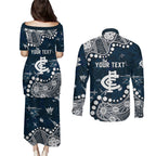 Personalized Carlton Blues Couples Matching Puletasi and Long Sleeve Button Shirt Aboriginal Pattern with Graffiti Style