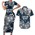 Personalized Carlton Blues Couples Matching Short Sleeve Bodycon Dress and Hawaiian Shirt Aboriginal Pattern with Graffiti Style