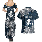 Personalized Carlton Blues Couples Matching Summer Maxi Dress and Hawaiian Shirt Aboriginal Pattern with Graffiti Style