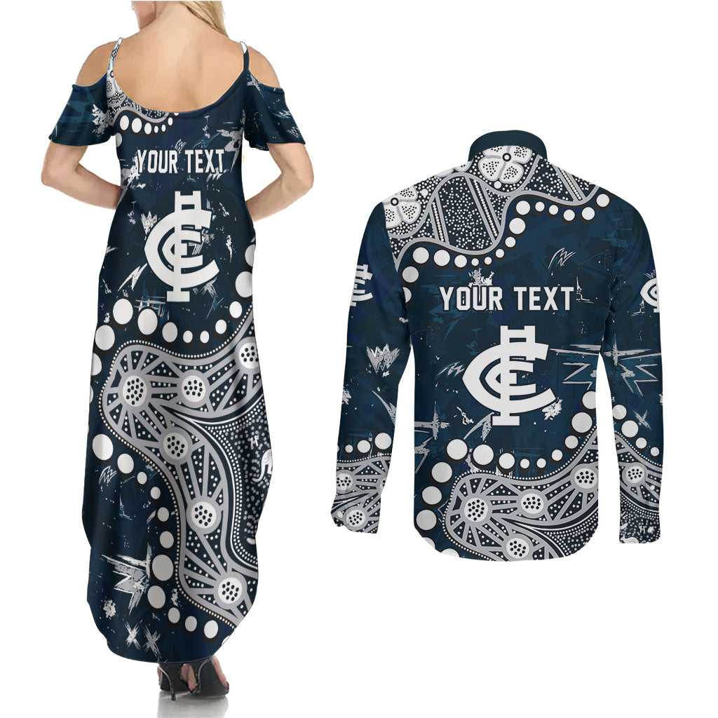 Personalized Carlton Blues Couples Matching Summer Maxi Dress and Long Sleeve Button Shirt Aboriginal Pattern with Graffiti Style