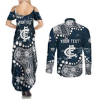 Personalized Carlton Blues Couples Matching Summer Maxi Dress and Long Sleeve Button Shirt Aboriginal Pattern with Graffiti Style