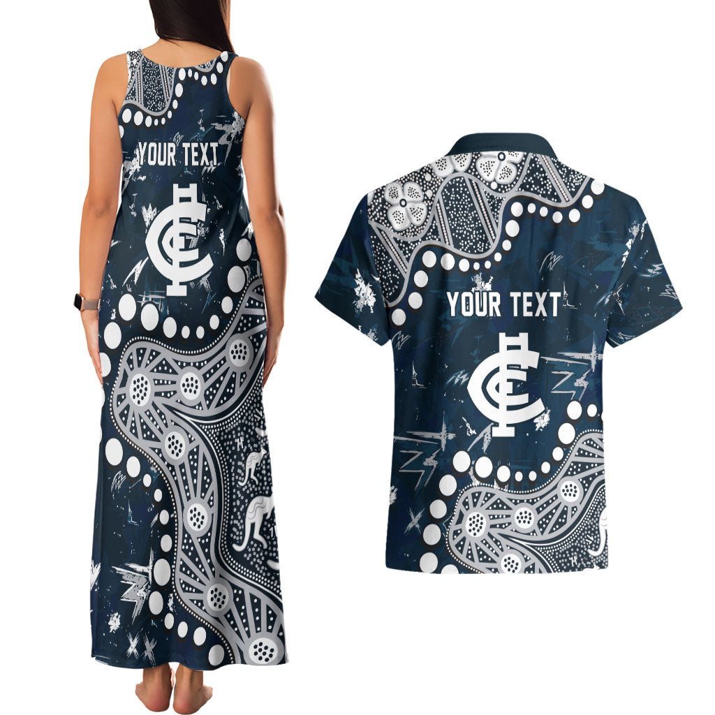 Personalized Carlton Blues Couples Matching Tank Maxi Dress and Hawaiian Shirt Aboriginal Pattern with Graffiti Style
