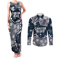 Personalized Carlton Blues Couples Matching Tank Maxi Dress and Long Sleeve Button Shirt Aboriginal Pattern with Graffiti Style