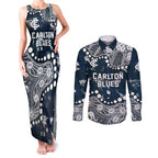 Personalized Carlton Blues Couples Matching Tank Maxi Dress and Long Sleeve Button Shirt Aboriginal Pattern with Graffiti Style