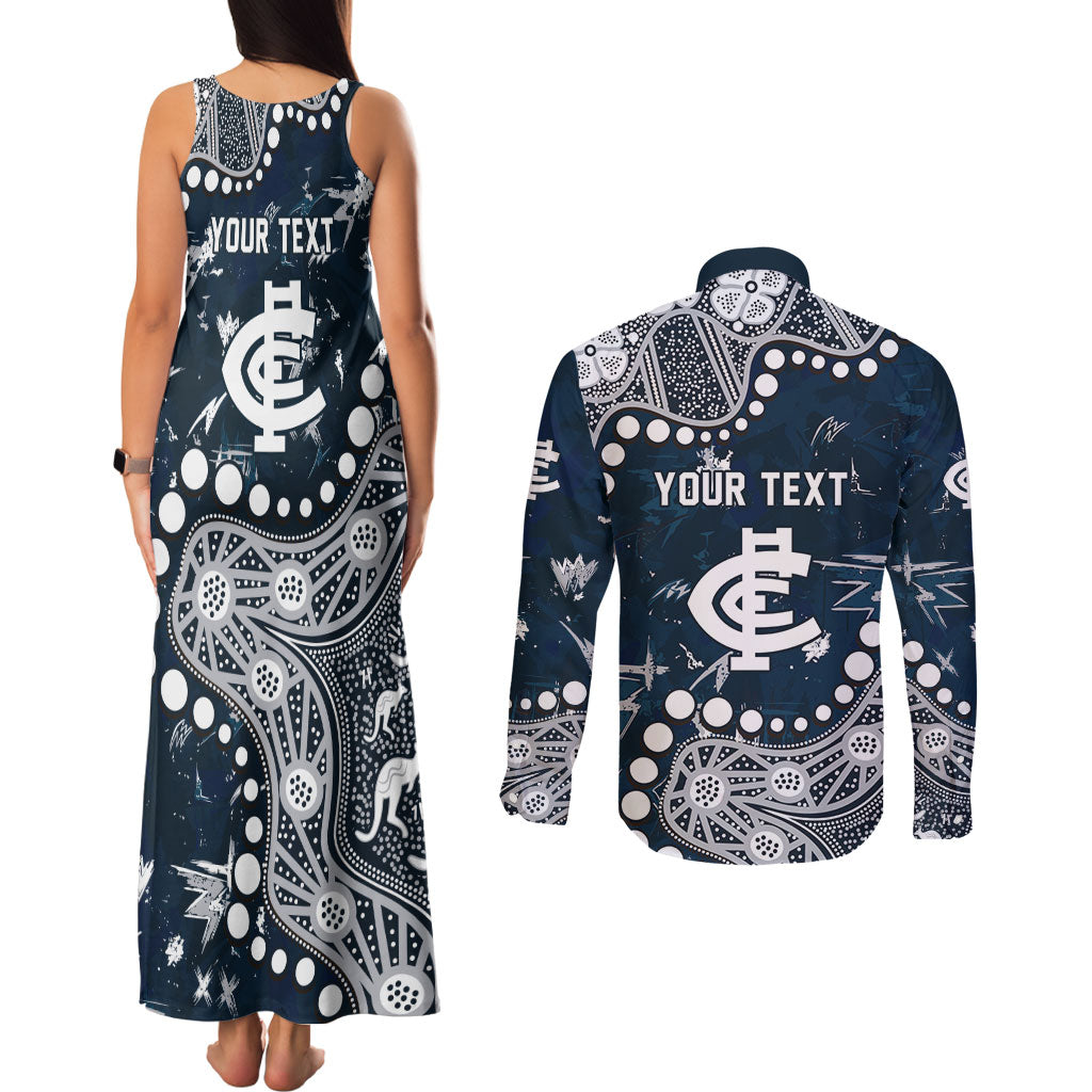 Personalized Carlton Blues Couples Matching Tank Maxi Dress and Long Sleeve Button Shirt Aboriginal Pattern with Graffiti Style