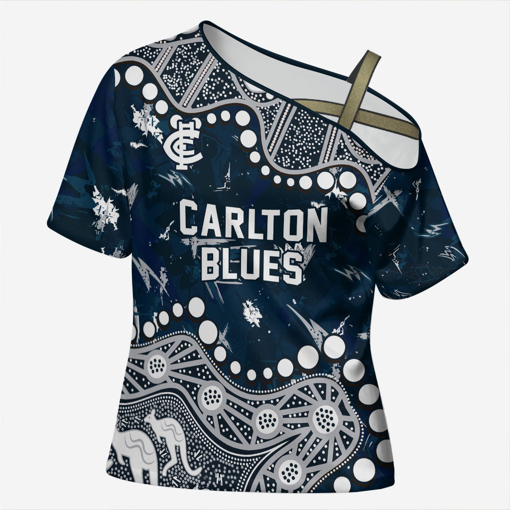 Personalized Carlton Blues Cross Shoulder Shirt Aboriginal Pattern with Graffiti Style
