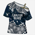 Personalized Carlton Blues Cross Shoulder Shirt Aboriginal Pattern with Graffiti Style