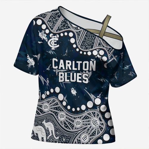 Personalized Carlton Blues Cross Shoulder Shirt Aboriginal Pattern with Graffiti Style