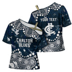 Personalized Carlton Blues Cross Shoulder Shirt Aboriginal Pattern with Graffiti Style