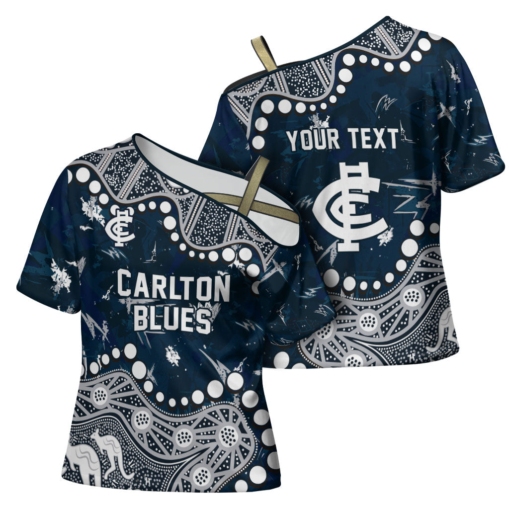 Personalized Carlton Blues Cross Shoulder Shirt Aboriginal Pattern with Graffiti Style