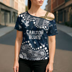 Personalized Carlton Blues Cross Shoulder Shirt Aboriginal Pattern with Graffiti Style