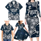 Personalized Carlton Blues Family Matching Long Sleeve Bodycon Dress and Hawaiian Shirt Aboriginal Pattern with Graffiti Style
